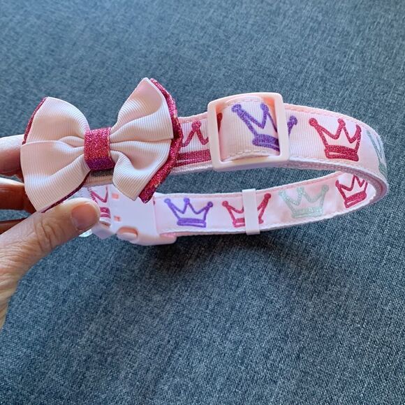 ‎Top Paw® Princess Dog Collar pink bow crown tiara gem - Picture 2 of 9